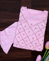 Light Pink Coloured Cotton Hand Pearl Work Kurti